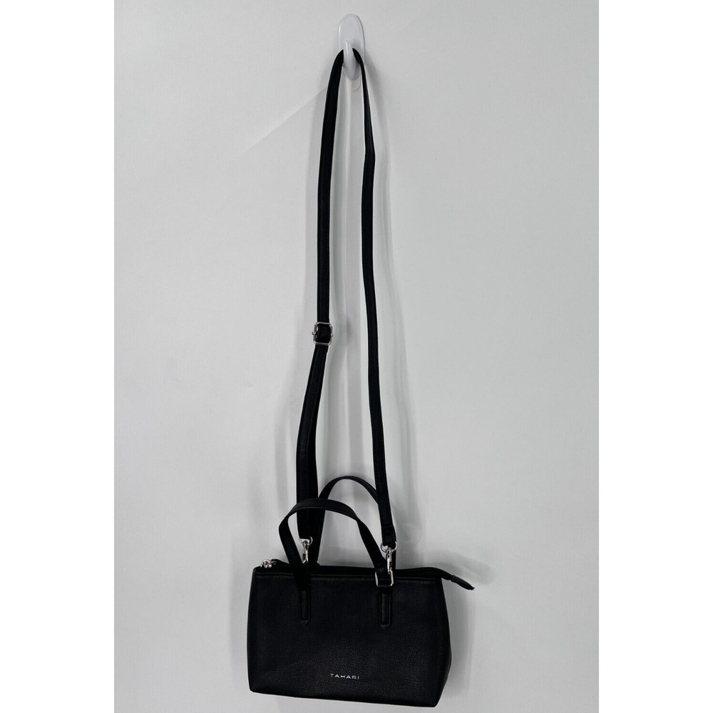 Tahari Vegan Leather Satchel Crossbody Bag Black Zip Purse 8x5"